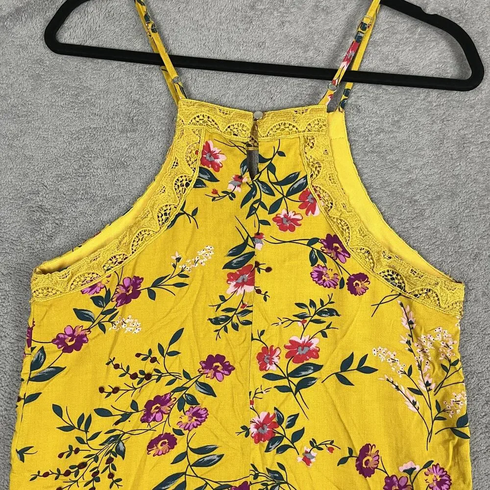 Francesca’s Yellow Floral Lace Tank Women Size S Boho Festival Top Blue Rain - Picture 6 of 11